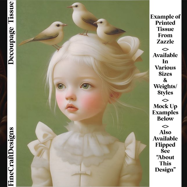 Papel De Seda Whimsical Girl, Birds In Her Hair EV9LZ Decoupage (Subido por el creador)