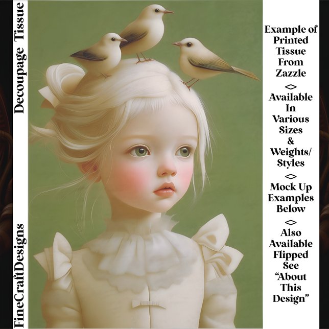 Papel De Seda Whimsical Girl, Birds In Her Hair EV9RZ Decoupage (Subido por el creador)