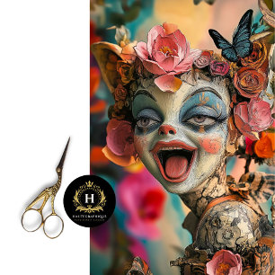 Papel De Seda Whimsical Gótico Gargoyle Floral Crown Butterflies