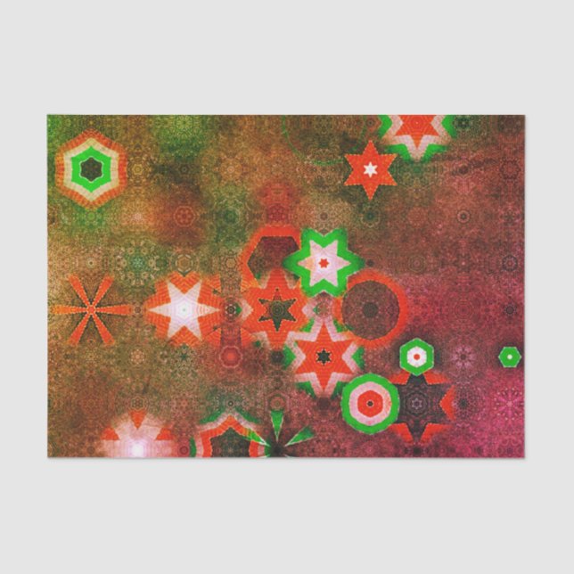 Papel De Seda Whimsical Green Red Snowflake Mandala Starry Guay (Anverso)