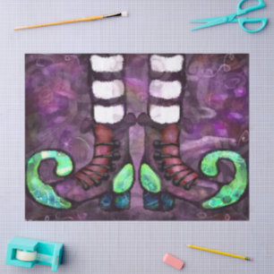 Papel De Seda Whimsical Halloween Witch Boots Purple Decoupage