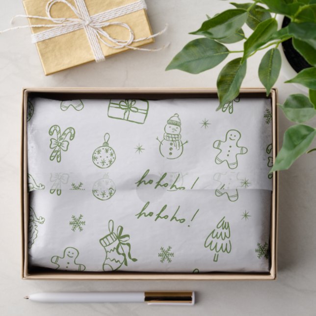 Papel De Seda Whimsical Hand Drawn Doodle Green (Regalo )