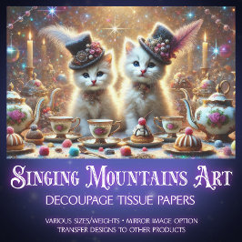 Papel De Seda Whimsical Kittens Fantasy Tea Fiesta Decoupage