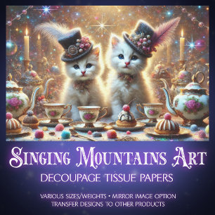 Papel De Seda Whimsical Kittens Fantasy Tea Fiesta Decoupage