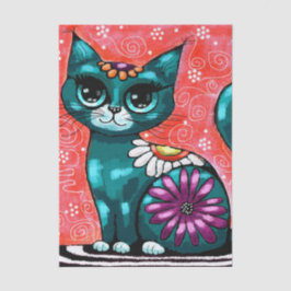 Papel De Seda Whimsical Kitty Cat en la alfombra floral Verde az