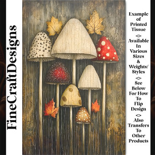 Papel De Seda Whimsical Magic Mushrooms & Leaves AW9 Decoupage