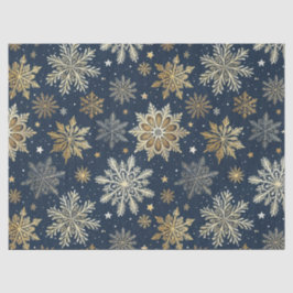 Papel De Seda Whimsical Modern Navy Gold Snowflakes Decoupage