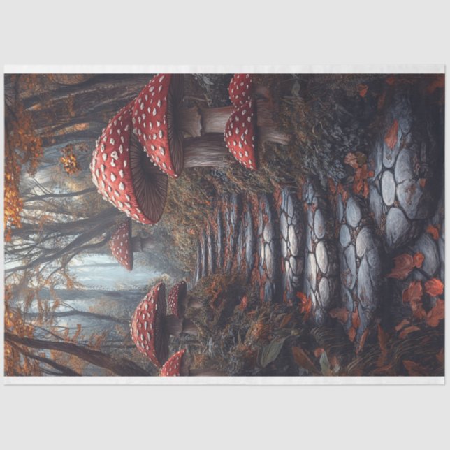 Papel De Seda Whimsical Mushroom Forest Pathway Decoupage (Anverso)