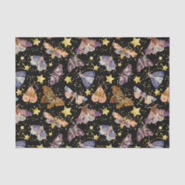 Papel De Seda Whimsical Night Moth Butterflies Faux Gold Stars