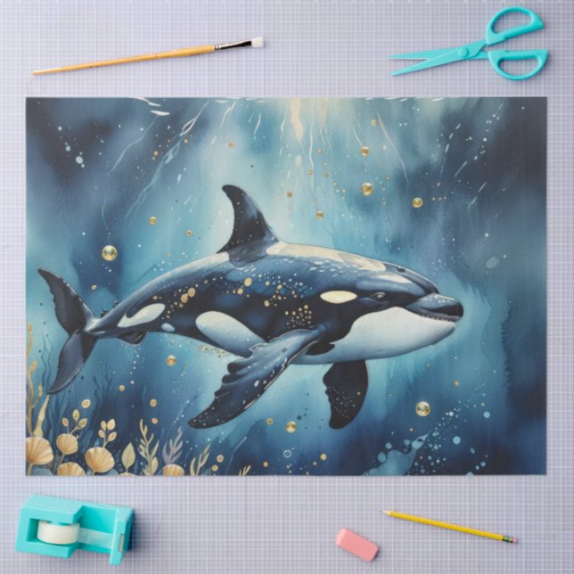 Papel De Seda Whimsical Orca in the ocean (Artesanía)