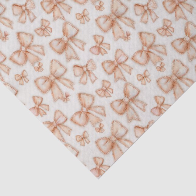 Papel De Seda Whimsical Peach Coquette Bows New Baby Shower (Detalle)
