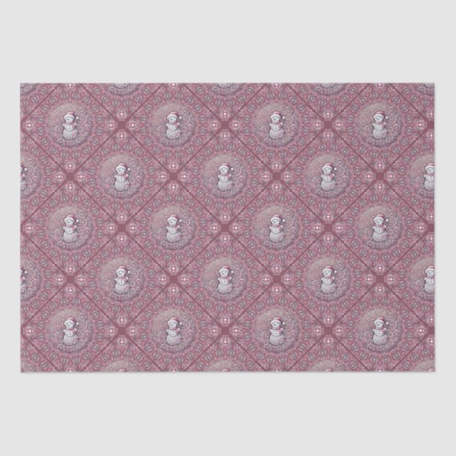 Papel De Seda Whimsical Pink Snowman Mandala Geo Diamante (Anverso)