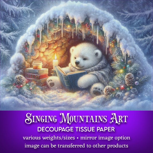 Papel De Seda Whimsical Polar Oso Winter Book Reading Decoupage (Subido por el creador)