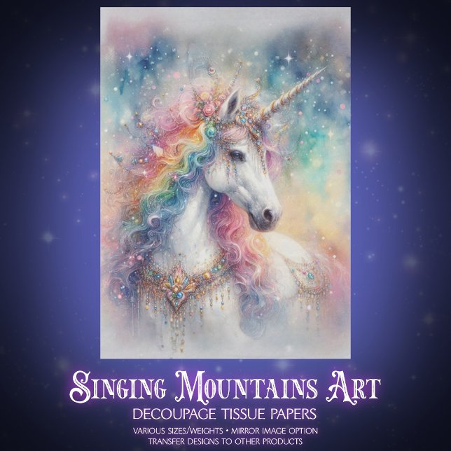 Papel De Seda Whimsical Rainbow Sparkle Unicorn Decoupage  (Subido por el creador)