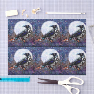 Papel De Seda Whimsical Raven Moon Floral Black Decoupage