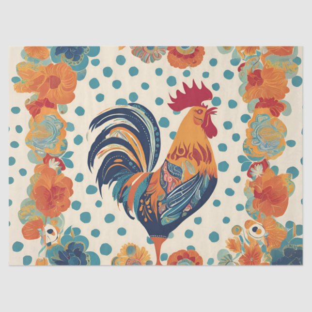 Papel De Seda Whimsical Retro Rooster (Anverso)