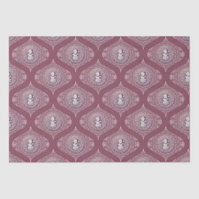 Papel De Seda Whimsical rosado Snowman Mandala Retro Ogee Damask (Anverso)