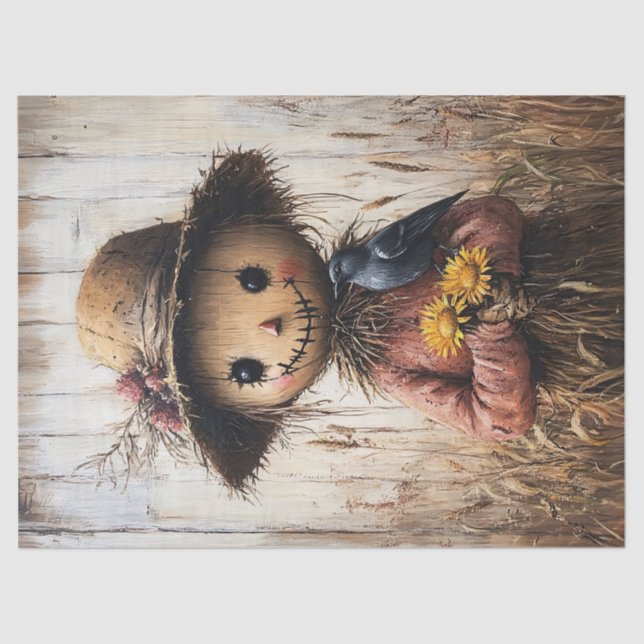 Papel De Seda Whimsical Scarecrow Holding Sunflowers (Anverso)