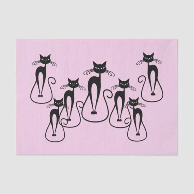 Papel De Seda Whimsical Skinny Black Cat Rosa (Anverso)