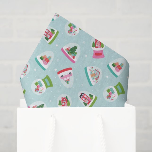 Papel De Seda Whimsical Snow Globes in Aqua Blue Pattern (Bolsa de regalo)