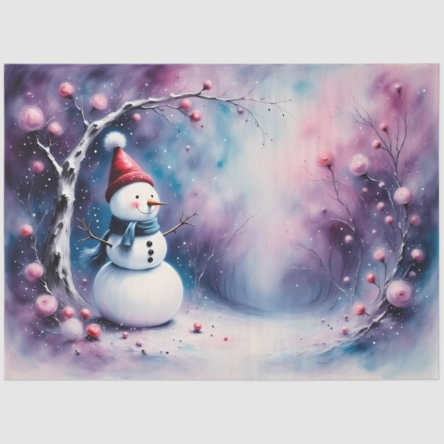 Papel De Seda Whimsical Snowman | Pastel Winter Christmas (Anverso)
