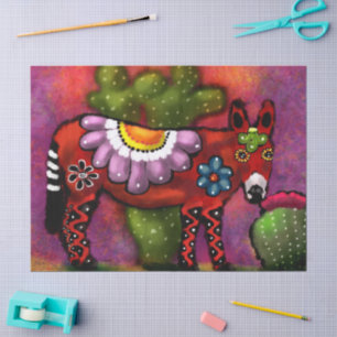 Papel De Seda Whimsical Southwest Floral Donkey Decoupage