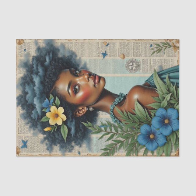 Papel De Seda Whimsical Spring Collage | Arte tropical azul (Anverso)