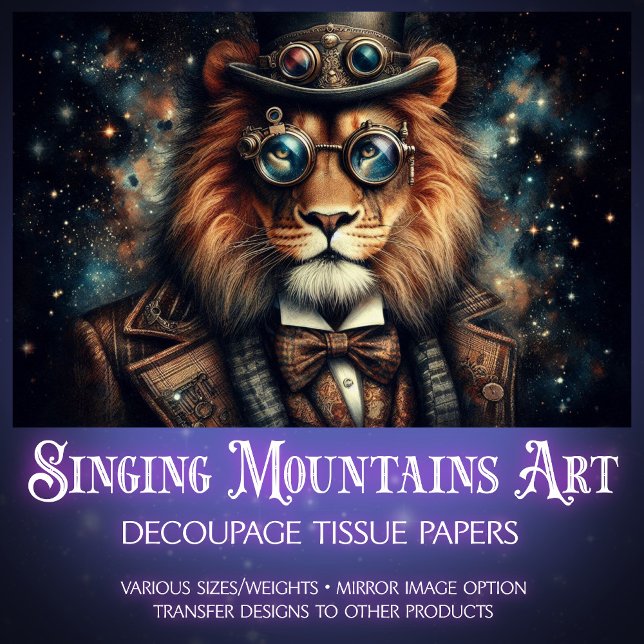 Papel De Seda Whimsical Steampunk Fantasy Lion Decoupage (Subido por el creador)