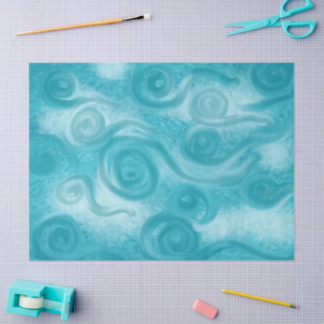 Papel De Seda Whimsical Swirly Sky Blue Pattern Decoupage (Artesanía)