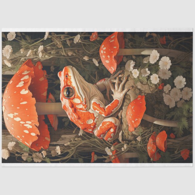 Papel De Seda Whimsical Toad on Vibrant Mushroom Decoupage (Anverso)