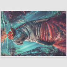 Whimsical Underwater Hippo Decoupage