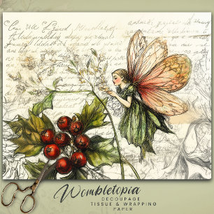 Papel De Seda Whimsical Vintage Fairy Botanical Berry Sketche
