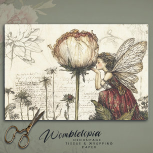 Papel De Seda Whimsical Vintage Fairy Botanical Floral Sketches