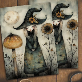 Papel De Seda Whimsical Vintage Floral Witch Halloween Decoupage