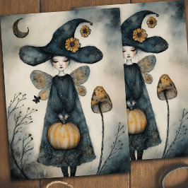 Papel De Seda Whimsical Vintage Witch and Sunflowers Decoup