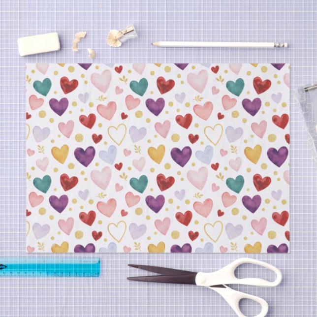 Papel De Seda Whimsical Watercolor Hearts: Gold Glitter (Artesanía)