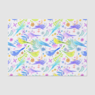 Papel De Seda Whimsical Watercolour Budgie Parakeets