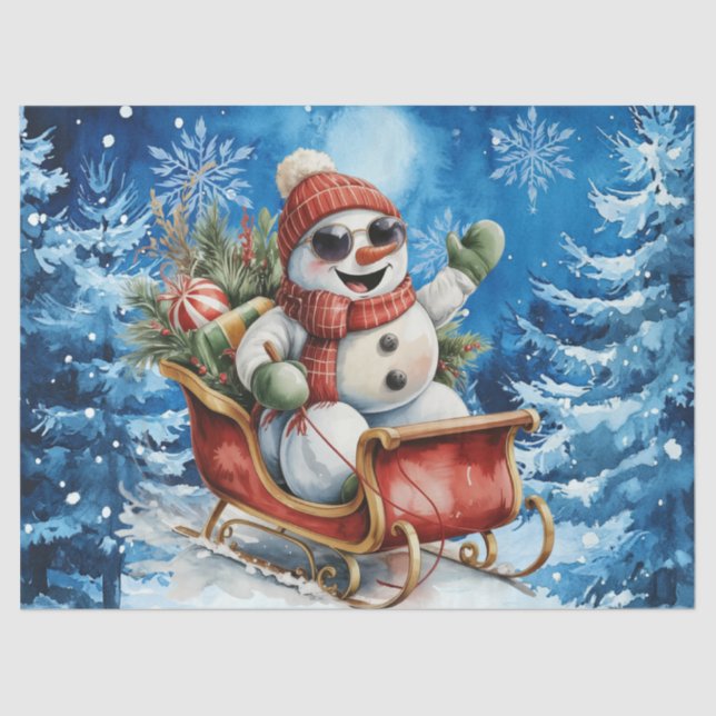 Papel De Seda Whimsical Winter Blue Christmas Snowman (Anverso)