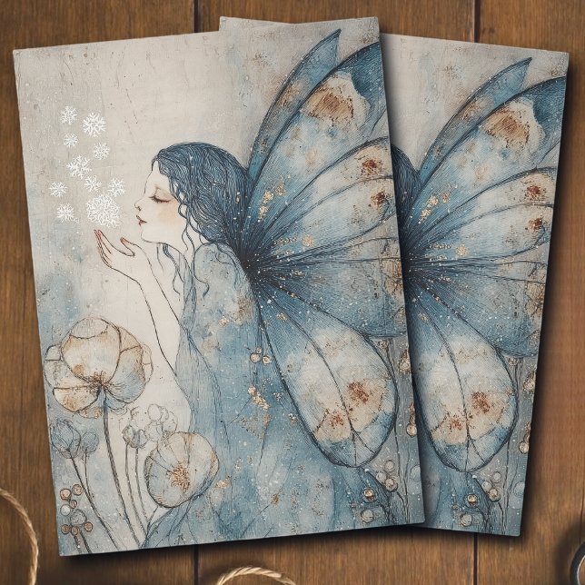 Papel De Seda Whimsical Winter Fairy Blue Floral Decoupage (Subido por el creador)