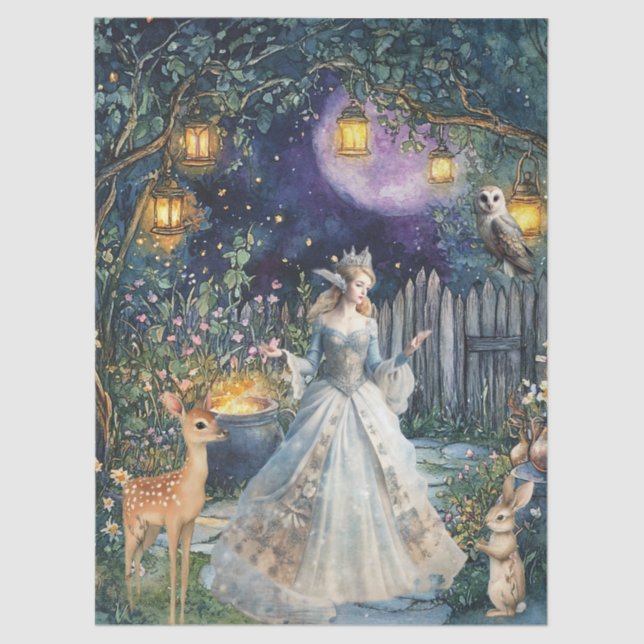 Papel De Seda Whimsical Woodland Animals & Fairy Decoupage Paper (Anverso)