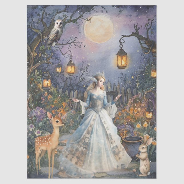 Papel De Seda Whimsical Woodland Animals & Fairy Decoupage Paper (Anverso)