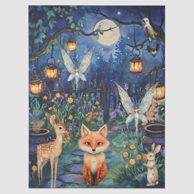 Papel De Seda Whimsical Woodland Animals & Fairy Decoupage Paper (Anverso)
