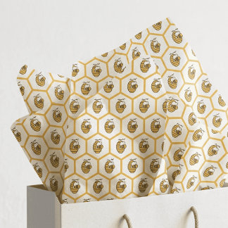 Papel De Seda Whimsical Yellow Beehive and Bumblebee Pattern