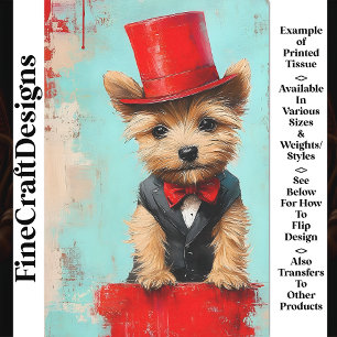 Papel De Seda Whimsical Yorkie Dog, Red Bow Tie AT2 Decoupage