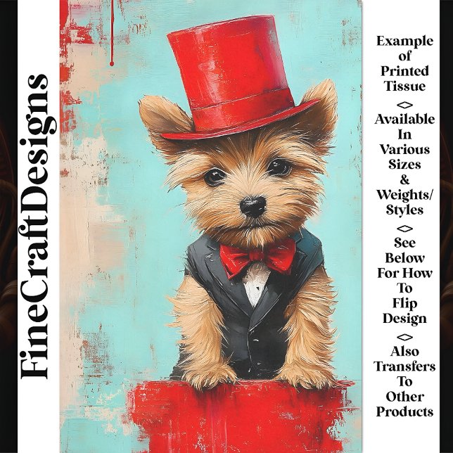 Papel De Seda Whimsical Yorkie Dog, Red Bow Tie AT2 Decoupage (Subido por el creador)
