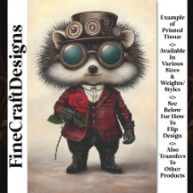 Whimsy Cute Love Hedgehog + Red Rose AH6 Decoupage