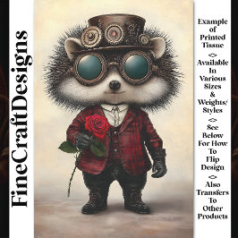 Papel De Seda Whimsy Cute Love Hedgehog + Red Rose AH6 Decoupage