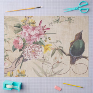 Papel De Seda Whispering Garden Bird – Vintage Floral Decoupage 