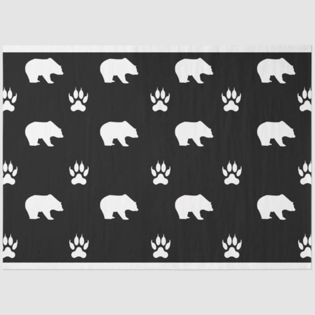Papel De Seda White Bears with Paw Prints on Black Background (Anverso)