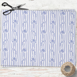 Papel De Seda White Blue Coastal Palm Trees Bows Stripes Pattern